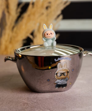 Бульйонниця порцелянова Labubu з кришкою і ручками 800 (мл) Ø15 (см) Сріблястий з блакитним FM-34D_FM-34D_Milantium_1