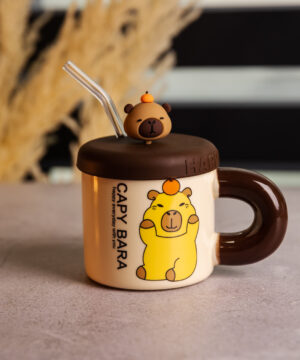 Чашка порцелянова з кришкою і трубочкою Капібара з апельсином 300 (мл) FM-27C_FM-27C_Milantium_1