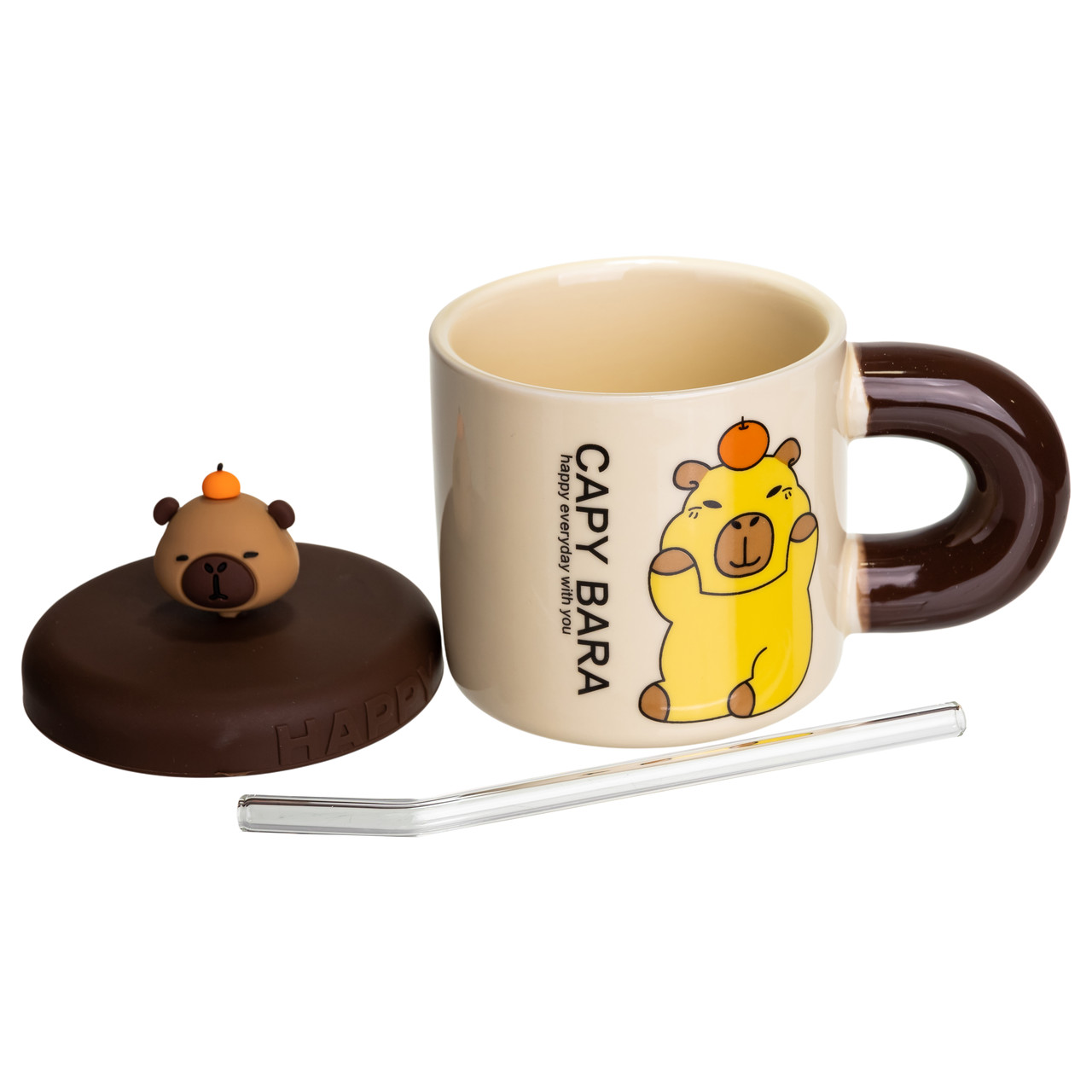 Чашка порцелянова з кришкою і трубочкою Капібара з апельсином 300 (мл) FM-27C_FM-27C_Milantium_2