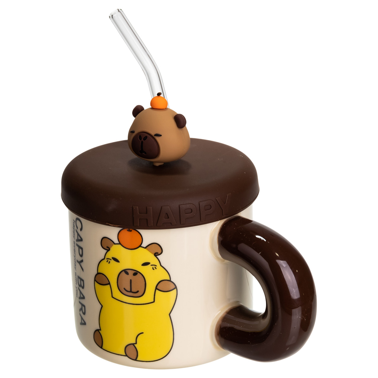 Чашка порцелянова з кришкою і трубочкою Капібара з апельсином 300 (мл) FM-27C_FM-27C_Milantium_3