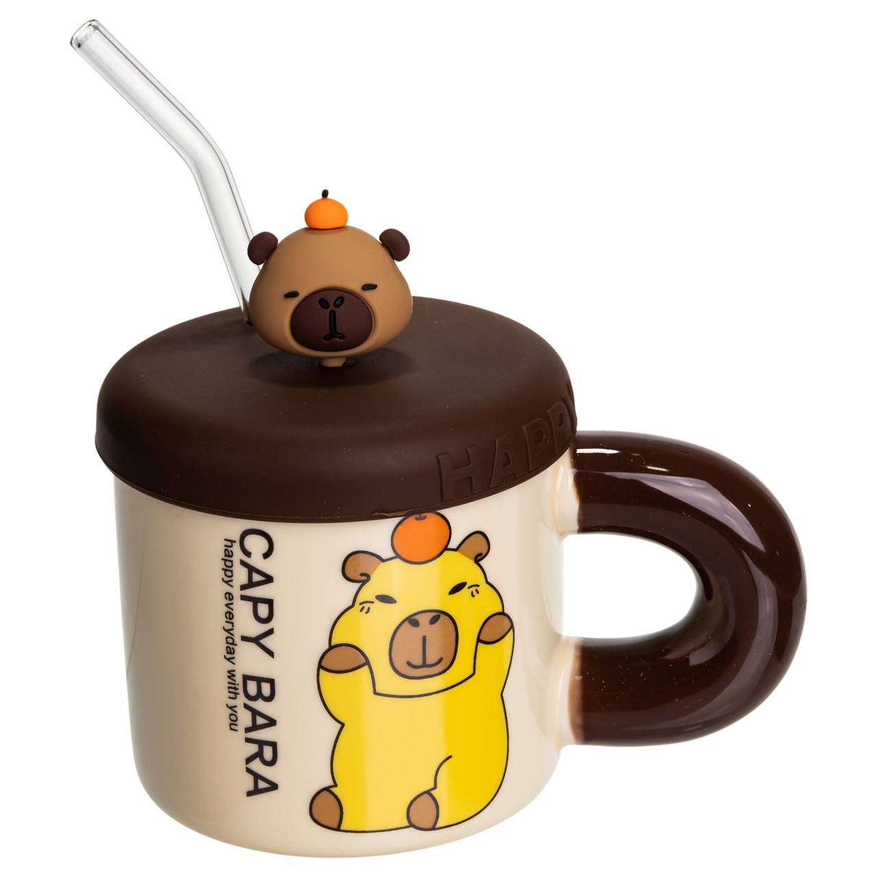 Чашка порцелянова з кришкою і трубочкою Капібара з апельсином 300 (мл) FM-27C_FM-27C_Milantium_4