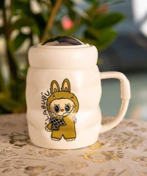 Чашка порцелянова з кришкою Labubu 400 (мл) Біла з коричневим FM-54B_FM-54B_Milantium_1