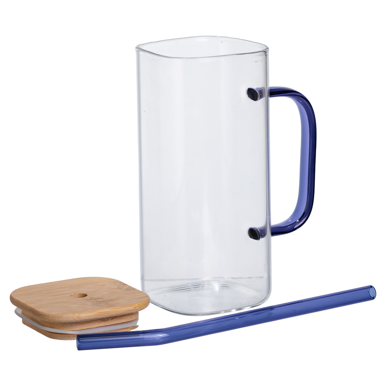 Стеклянная чашка 400 мл з бамбуковою кришкою і синьою трубочкою HP-19-146BL_HP-19-146BL_Milantium_3