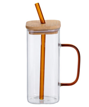 Скляна чашка 400 мл з бамбуковою кришкою і золотистою трубочкою HP-19-146GOLD_HP-19-146GOLD_Milantium_1