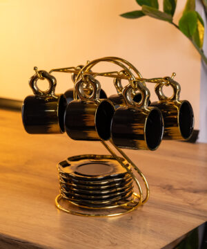 Набір чашок для кави на металевій підставці 6 (шт) по 100 (мл) Чорний з золотом FM-47_FM-47_Milantium_1