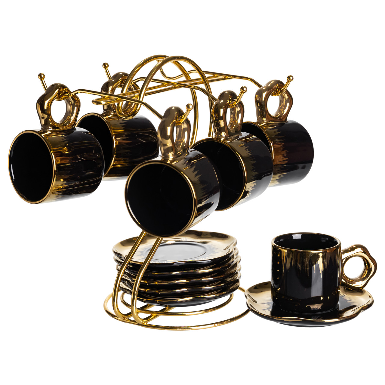 Набір чашок для кави на металевій підставці 6 (шт) к 100 (мл) Чорний з золотом FM-47_FM-47_Milantium_2