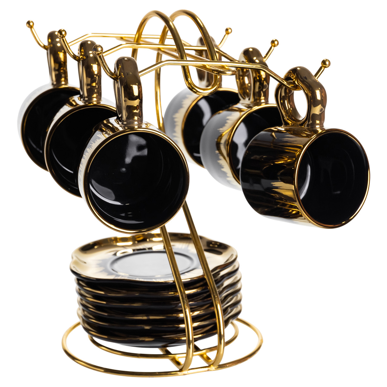 Набір чашок для кави на металевій підставці 6 (шт) к 100 (мл) Чорний з золотом FM-47_FM-47_Milantium_3
