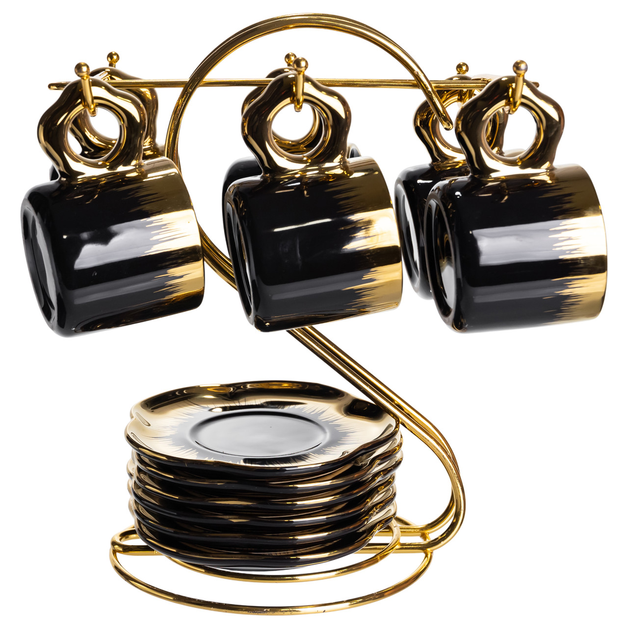 Набір чашок для кави на металевій підставці 6 (шт) к 100 (мл) Чорний з золотом FM-47_FM-47_Milantium_4