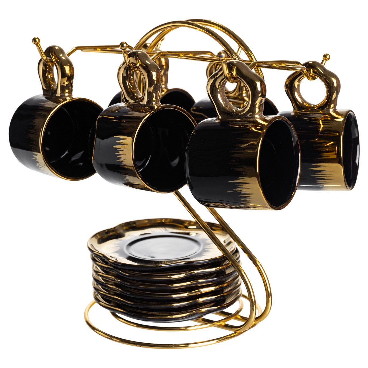 Набір чашок для кави на металевій підставці 6 (шт) к 100 (мл) Чорний з золотом FM-47_FM-47_Milantium_5