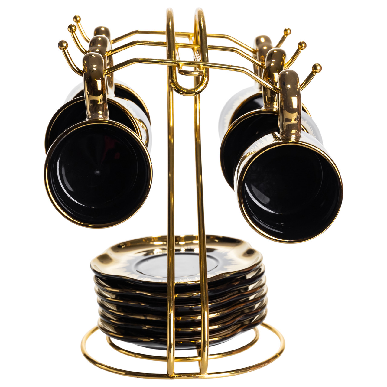 Набір чашок для кави на металевій підставці 6 (шт) к 100 (мл) Чорний з золотом FM-47_FM-47_Milantium_6