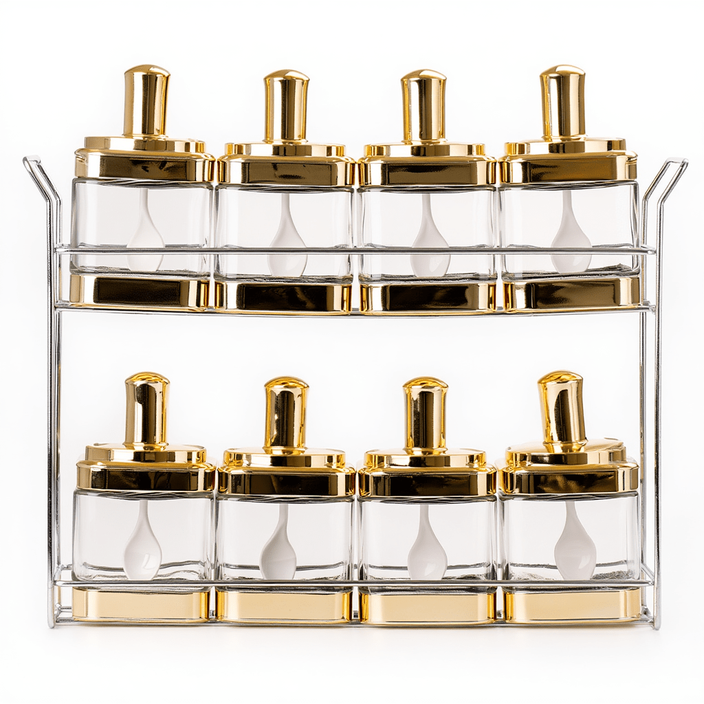 Набір ємностей для спецій на підставці 8 шт. (350 мл) Gold HP-1338 – купити в Україні недорого