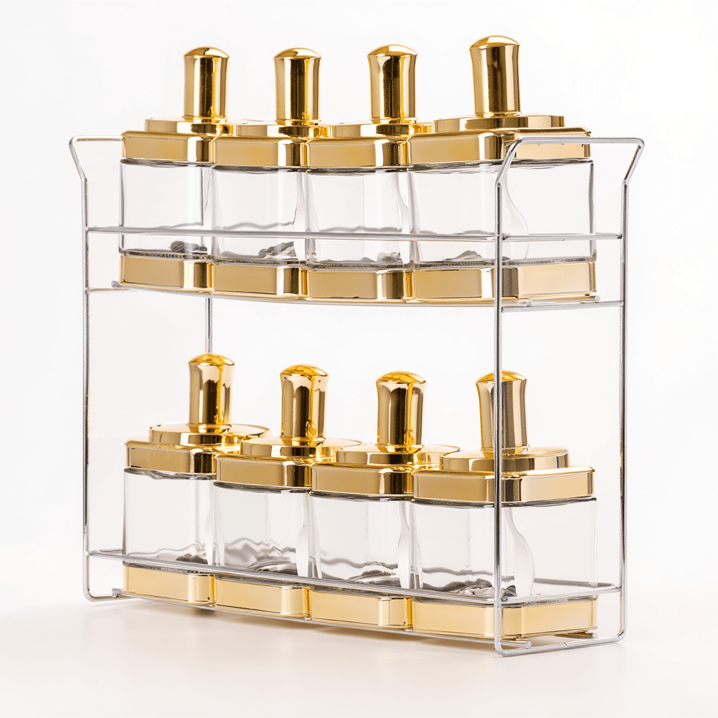 Набір ємностей для спецій на підставці 8 шт. (350 мл) Gold HP-1338_HP-1338_Milantium_3