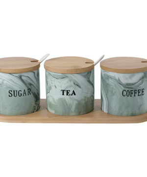 Набір керамічних банок для сипучих продуктів на підставці (3 шт.) Зелений мармур SCT-661_SCT-661_Milantium_1