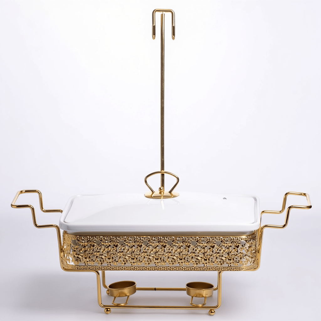 Прямокутний порцеляновий марміт 2 л на золотій стійці з підігрівом YL-78 – купити в Україні недорого