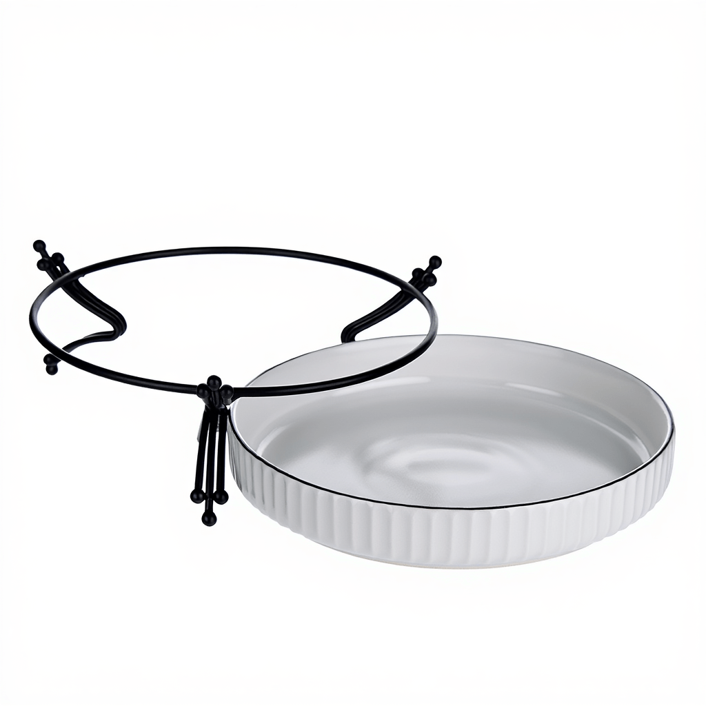 Фруктовниця порцелянова на металевій підставці 22.5 см Чорний LB-1571B_LB-1571B_Milantium_2