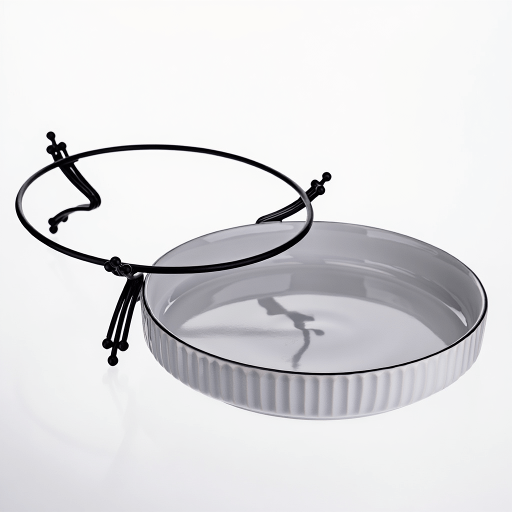 Фруктовниця порцелянова на металевій підставці 22.5 см Чорний LB-1571B_LB-1571B_Milantium_3